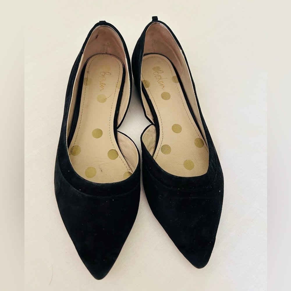 Boden Womens Black Pointed-Toe Suede Flats 38